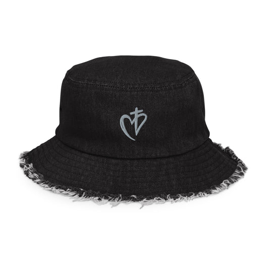 Distressed Denim Heart Of Christ Bucket Hat